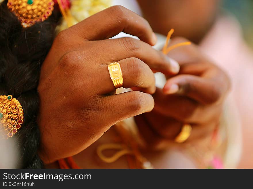 Hindu Indian wedding ceremony, closeup hand