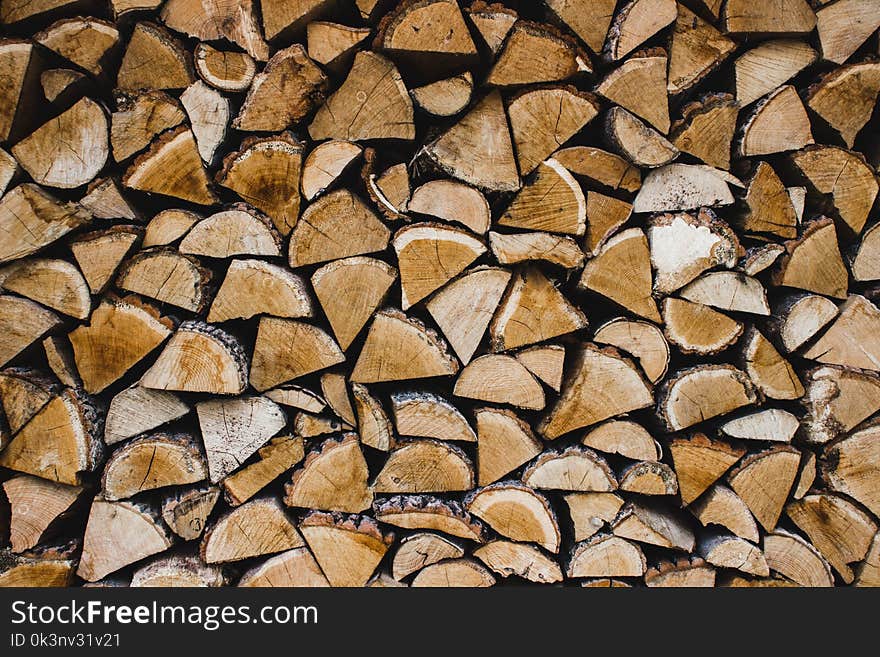 Firewood. Dry firewood in a pile for furnace kindling