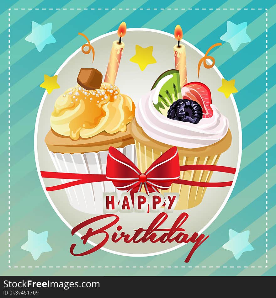 Happy birthday card with fruit cupcake