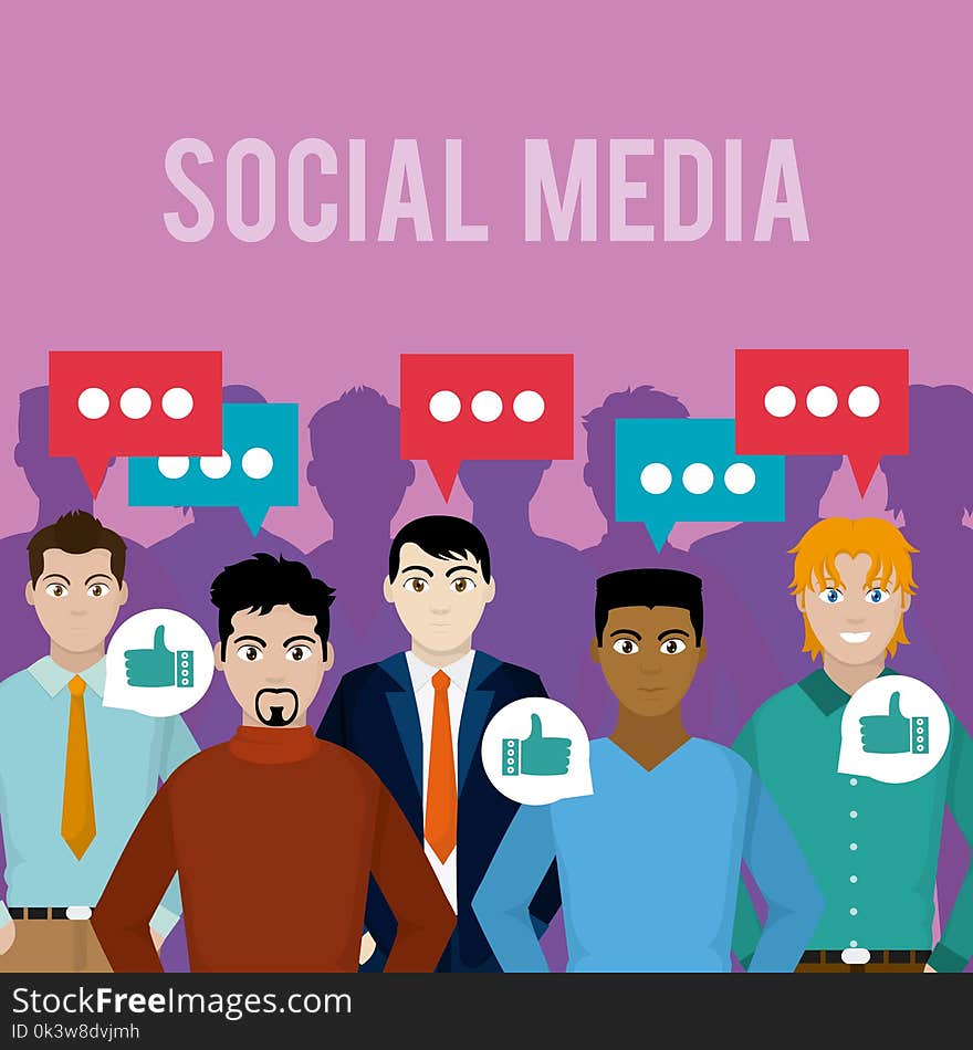 Young mens with social media symbols vector illustration graphic design