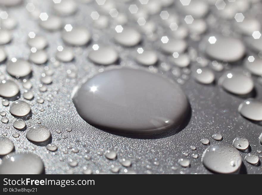 Water Drops On Gray Background