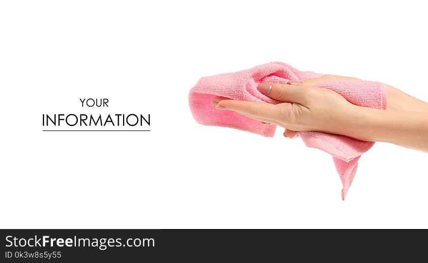 Towel pink in hand wipe pattern on white background isolation