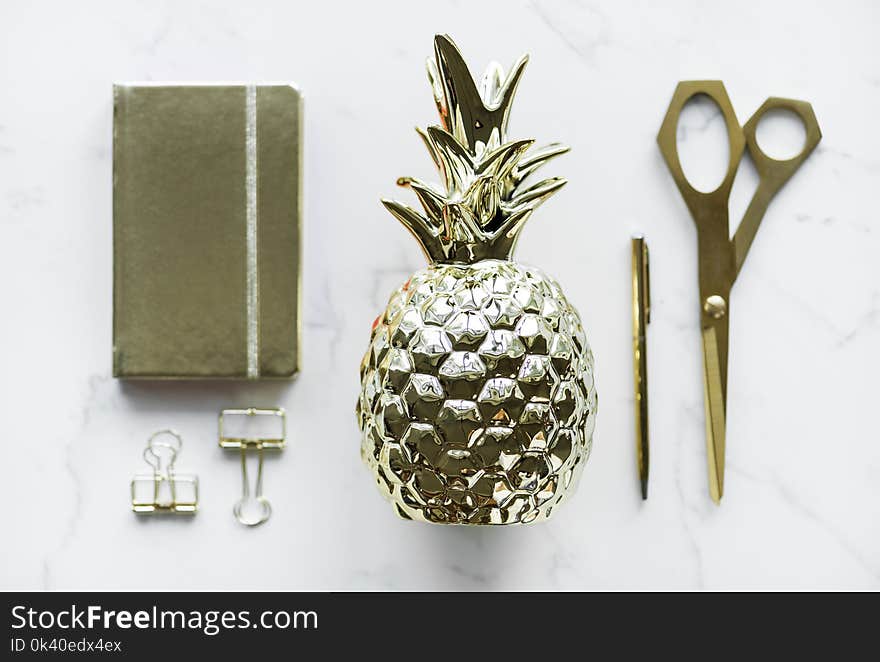 Gold-colored Pineapple, Scissors, Clamp Decors