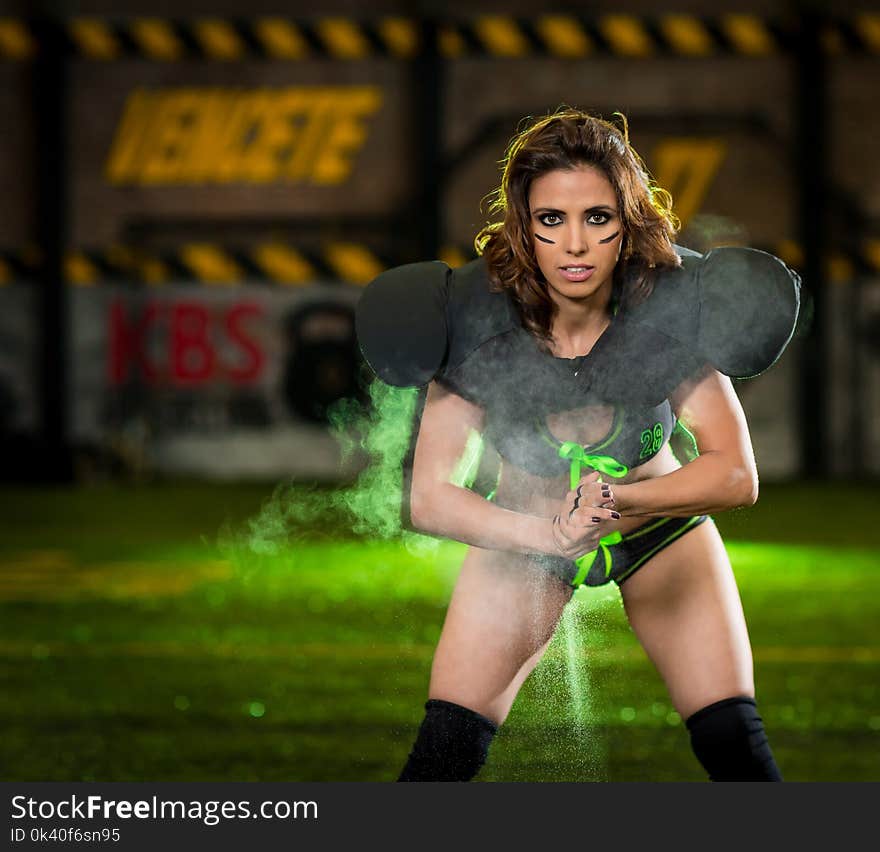 Woman in Black-and-green Lingerie