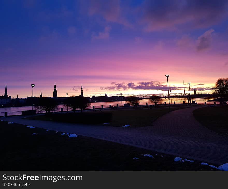 Silhouette Photo of Street Post Lamps