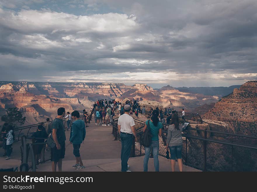 People Watching Mountain at Daytime