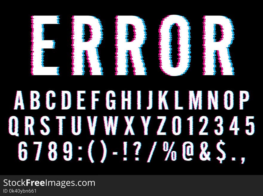 Trendy Distorted Glitch Font Typeface Letters, Numbers and Symbols