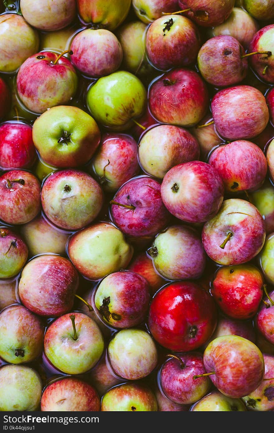 Apples in the water.