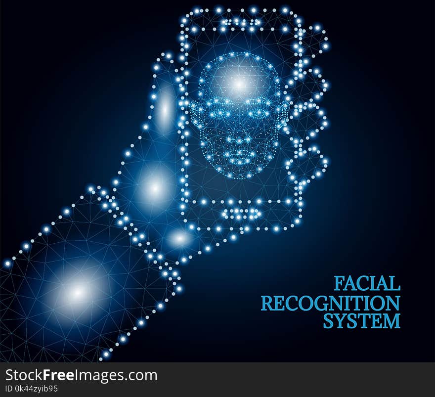 Biometric Identification, Face, Hand, Smartphone, Polygon, Blue 3