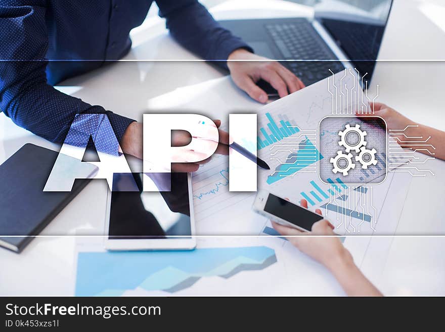 Application programming interface. API. Software development concept.