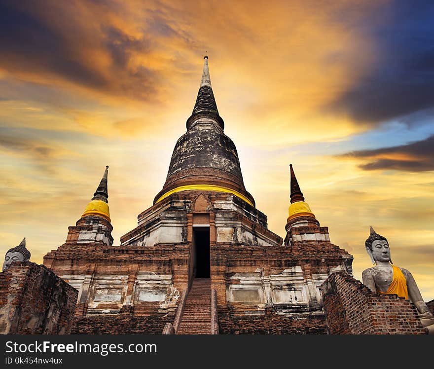 Pagoda of wat yai chai mongkol temple in ayutthay world heritage site of unesco