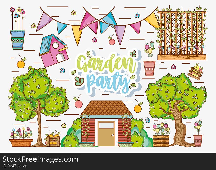 Garden party celebration cute cartoons vector illustration graphic design. Garden party celebration cute cartoons vector illustration graphic design