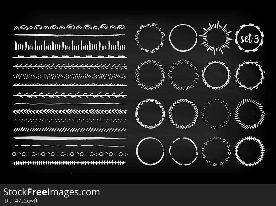 Set of seamless handdrawn watercolor brushes and frames with different patterns . Vector illustration.