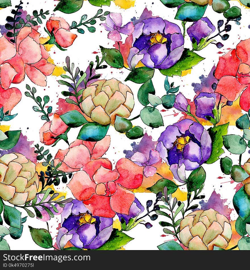 Colorful bouquet. Floral botanical flower. Wild spring leaf wildflower pattern.