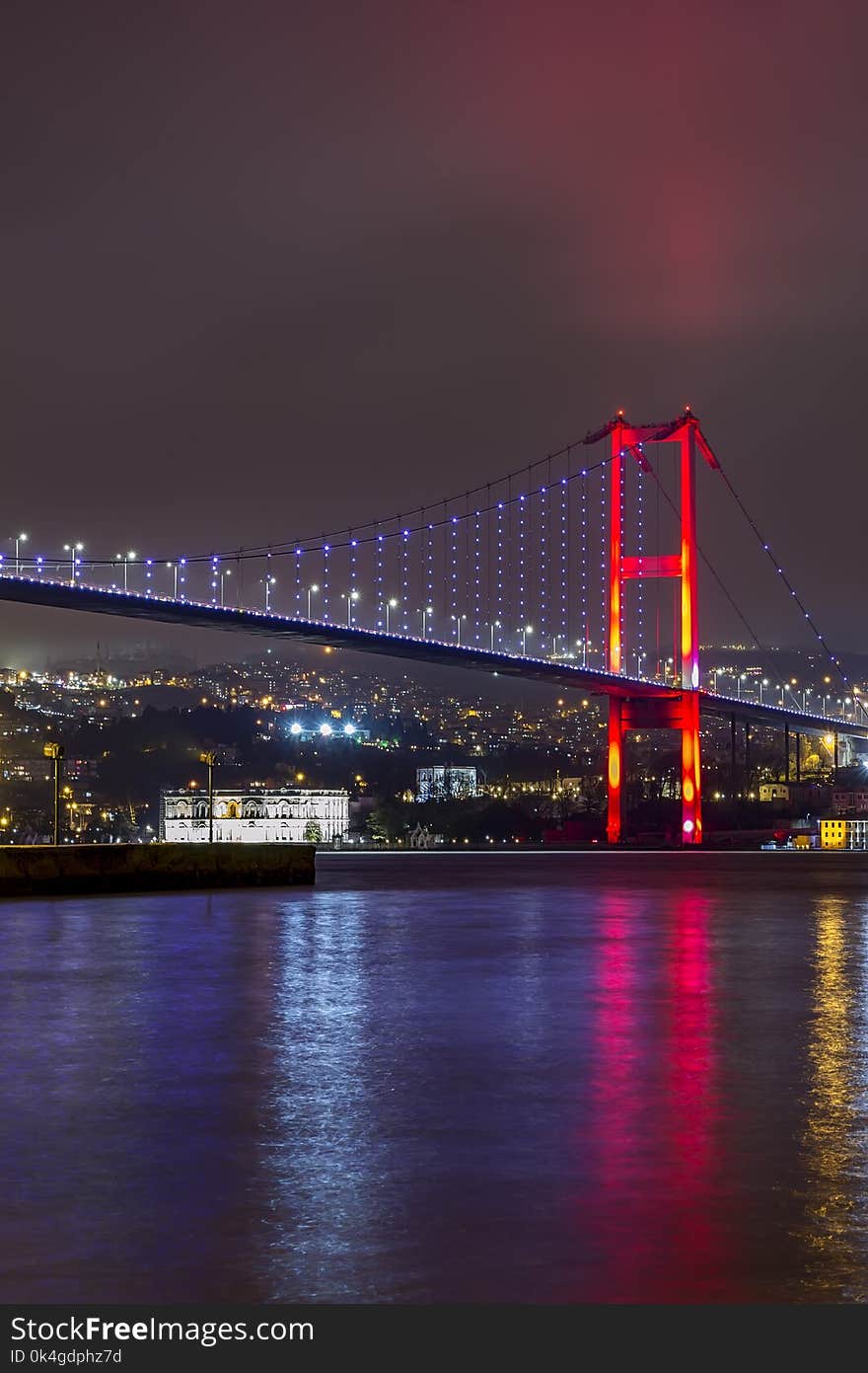 Night view of Bosphorus bridge with lights Istanbul, Turkey