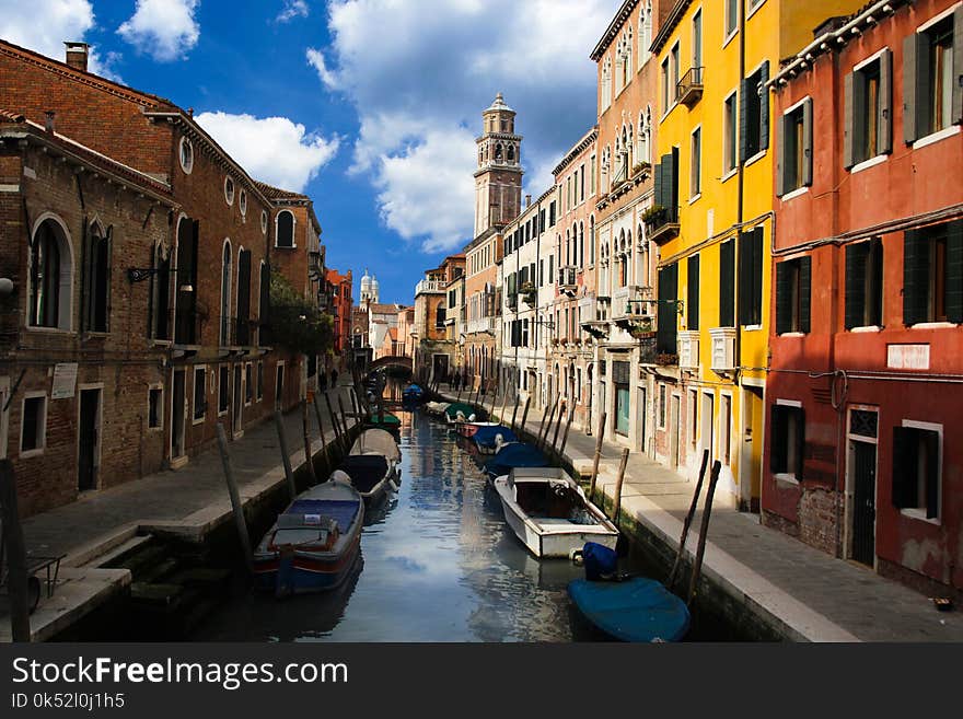 Waterway, Canal, Town, Reflection