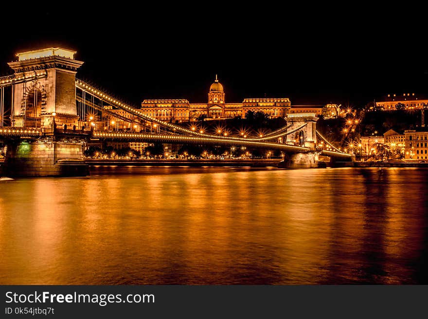 Reflection, Night, Landmark, Bridge