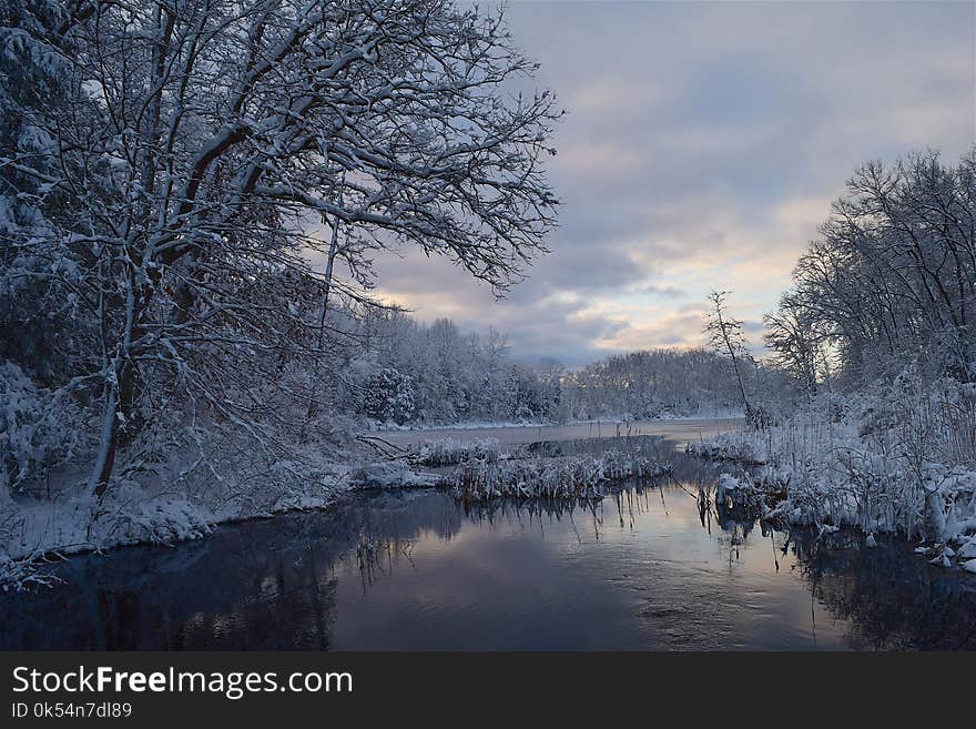 Winter, Snow, Reflection, Water