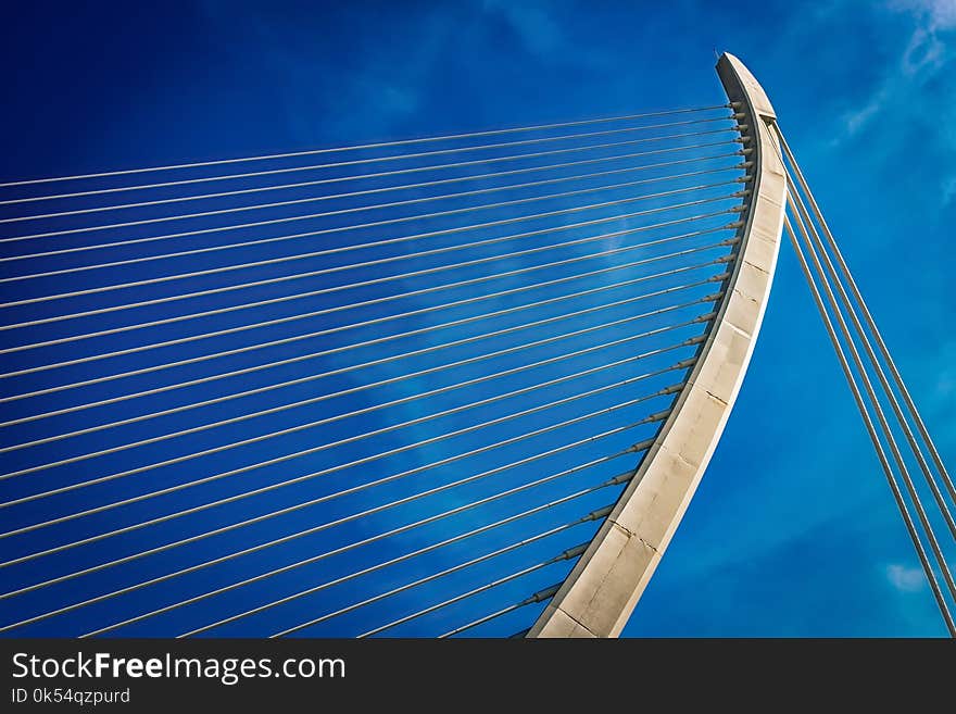 Cable Stayed Bridge, Blue, Sky, Landmark