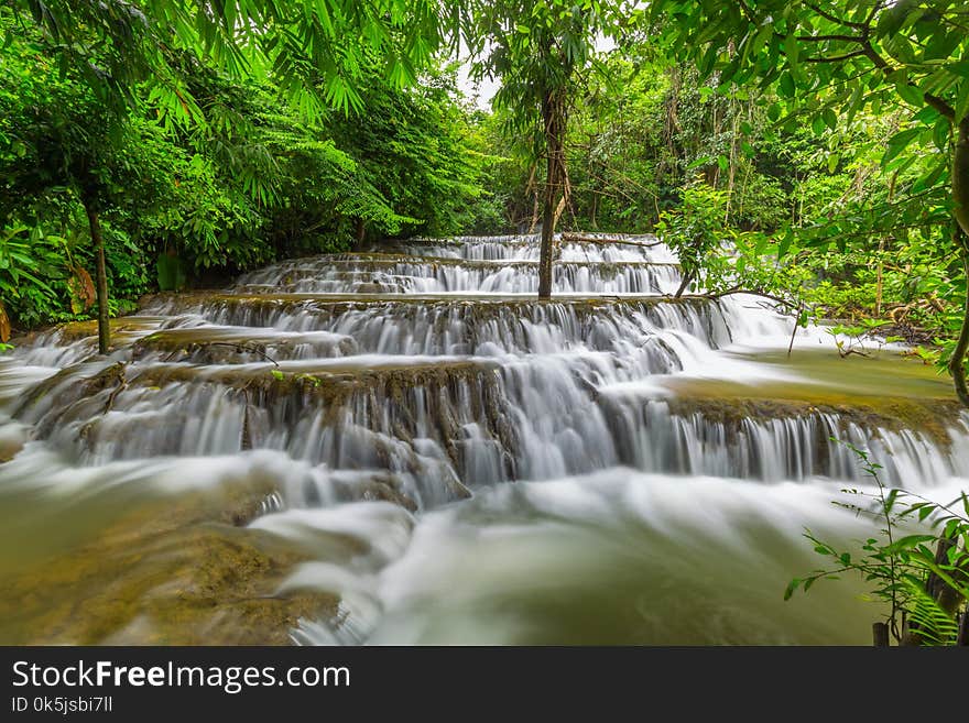 Noppiboon waterfall in Tropical Rain Forest at Sangkhlaburi Kanchanaburi Thailand