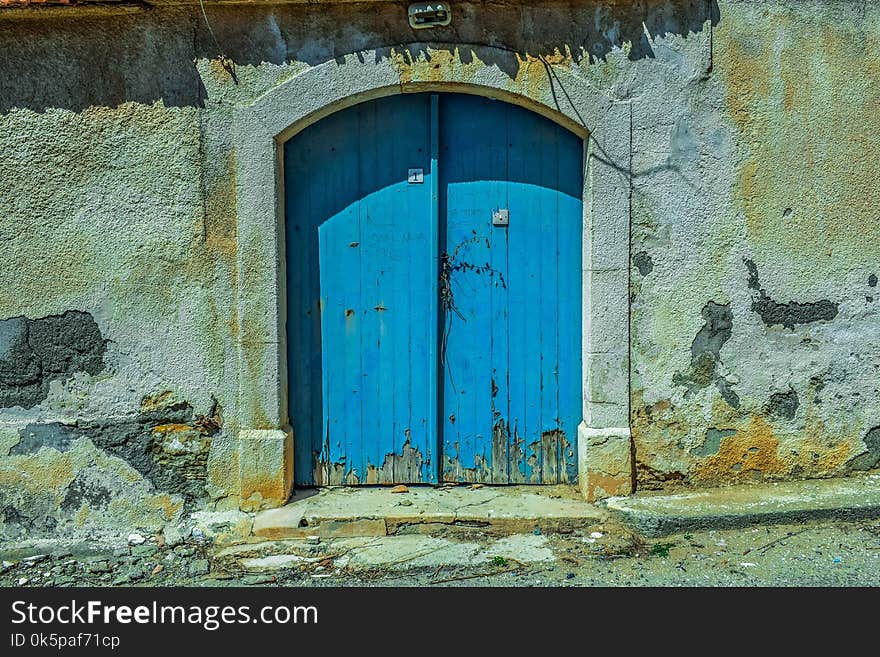 Blue, Wall, Door, Facade