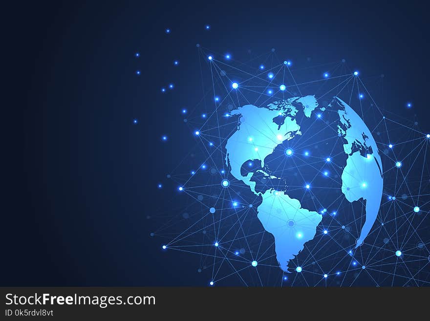 Global network connections with points and lines. Internet connection background. Abstract connection structure. Polygonal space background. Vector illustration.