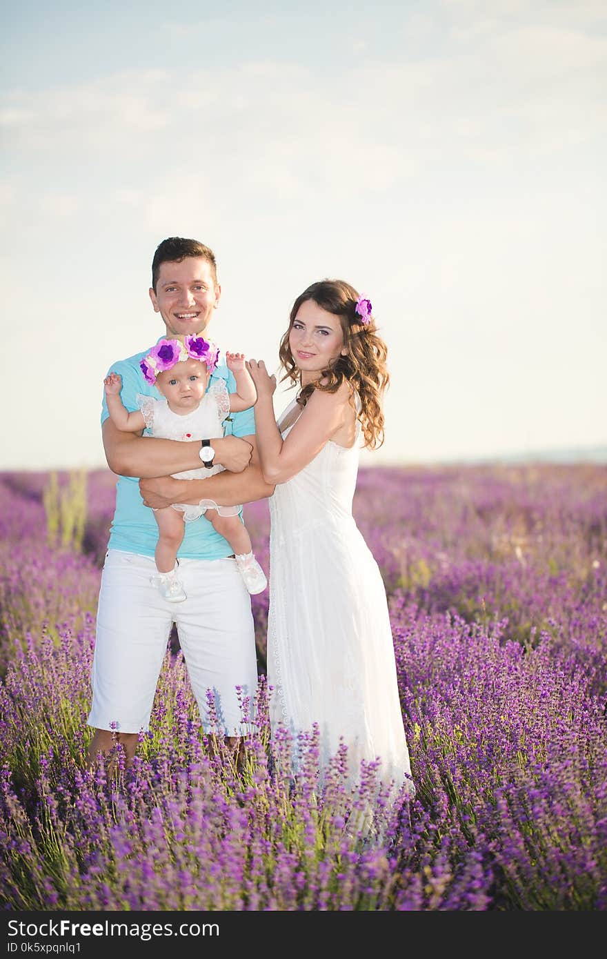 Young family in a lavender field