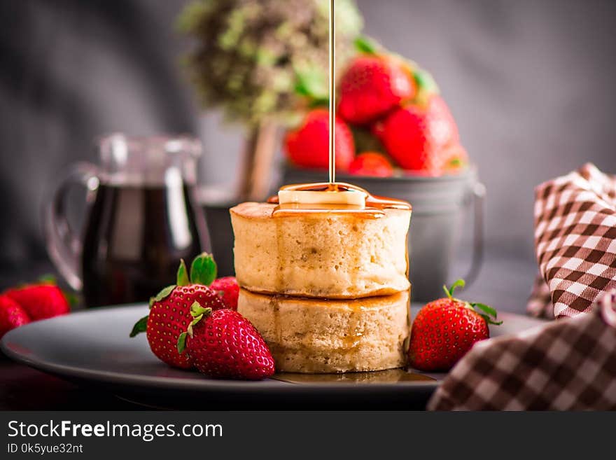 A great shot of sweet cake with strawberries and fresh fruit  . A great shot of sweet cake with strawberries and fresh fruit  