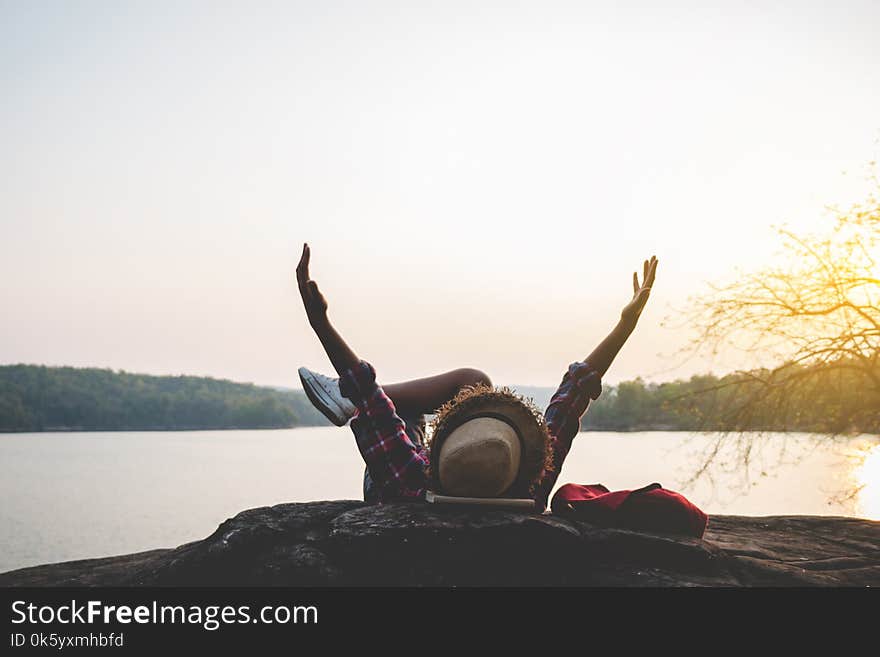 Men tourists in beautiful nature in tranquil scene in holiday. Men tourists in beautiful nature in tranquil scene in holiday.