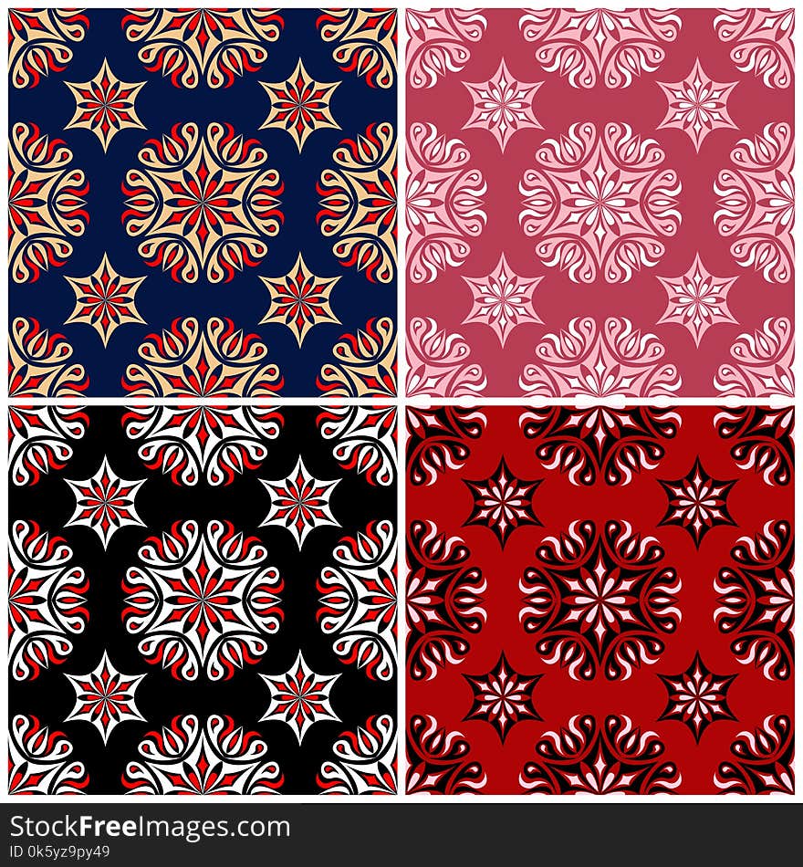 Set Of Seamless Backgrounds With Floral Patterns