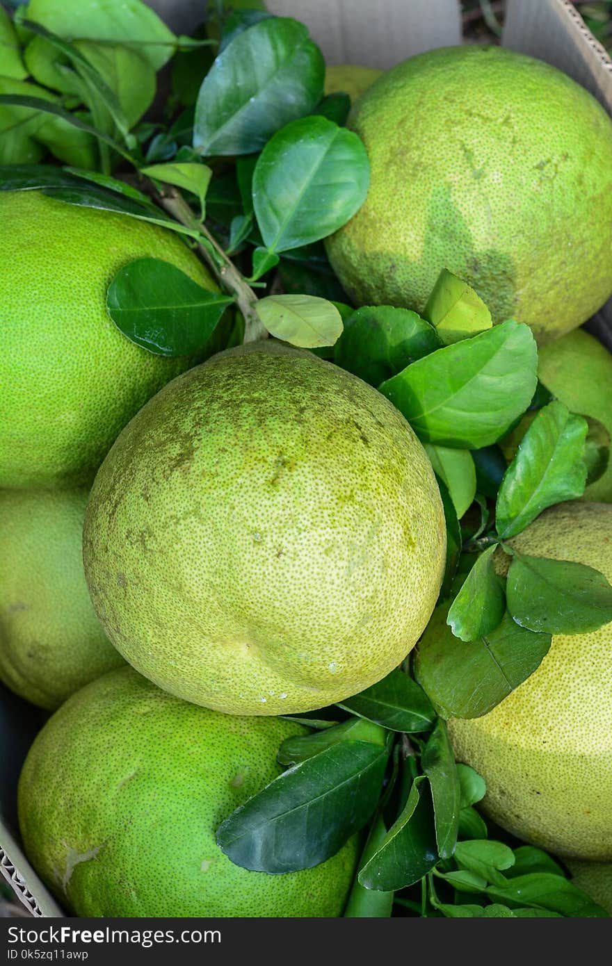 Green grapefruit at market in Mekong Delta, Southern Vietnam.