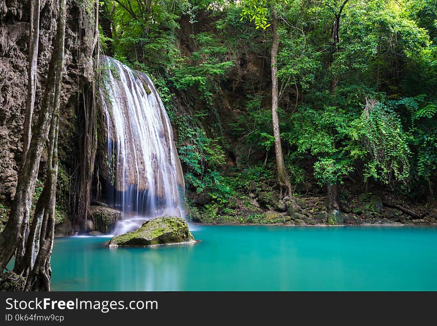 Waterfall In Thailand Name Erawan In Forest At Kanchanaburi Prov