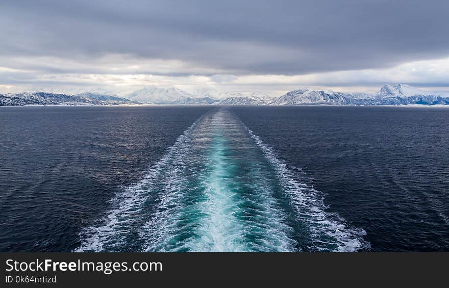 Wake of a cruise ship through Norwegian Sea