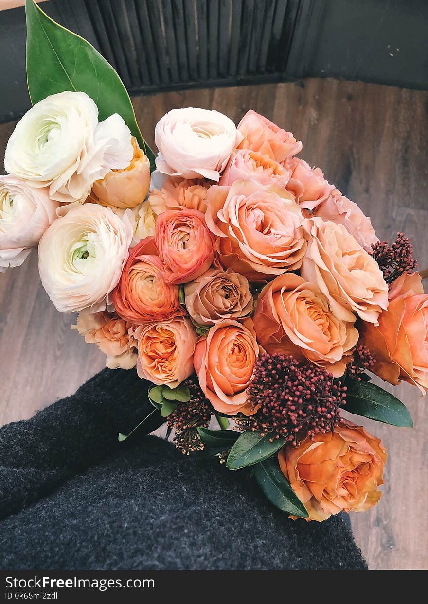 White and Orange Roses Bouquet