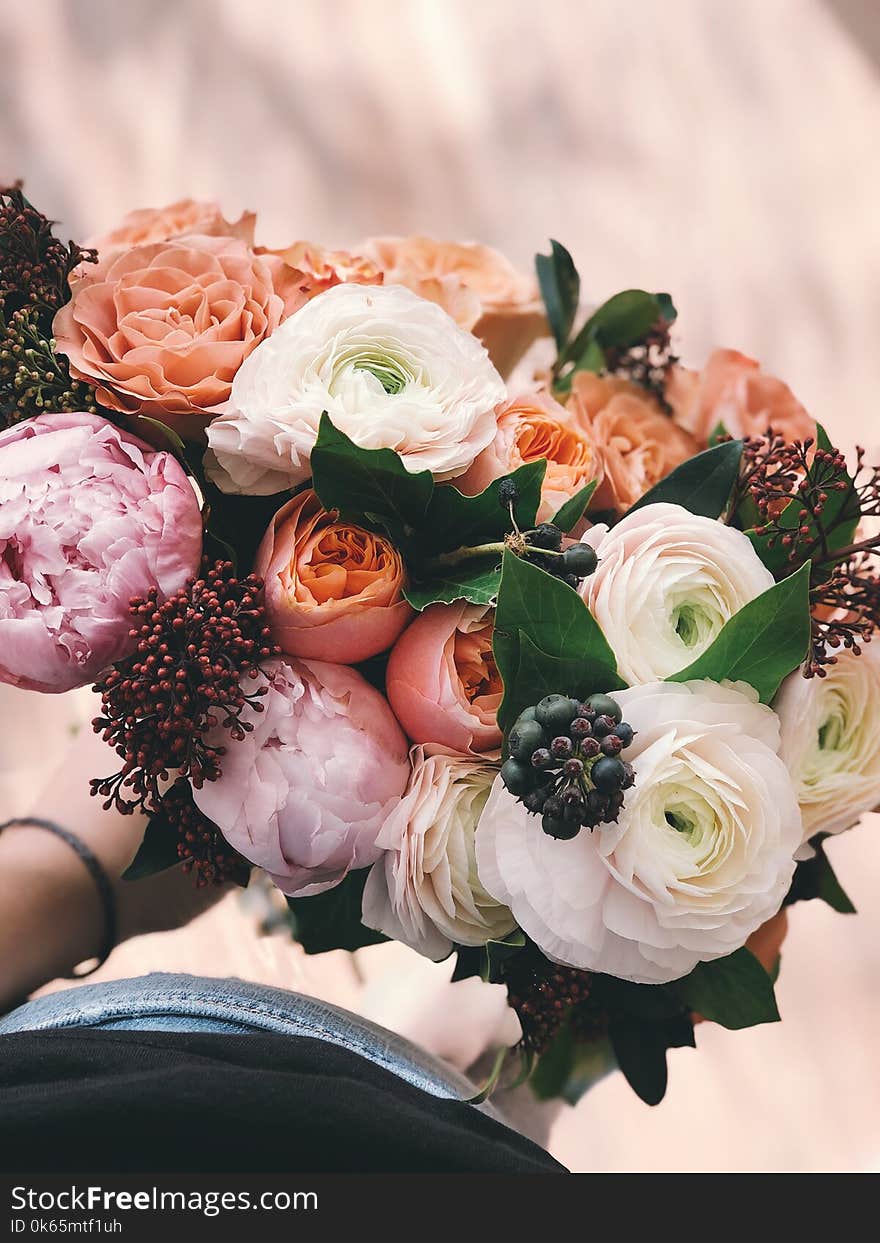 White, Pink, and Orange Rose Bouquet