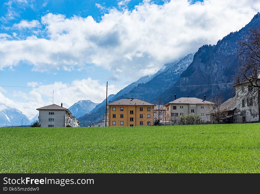 Green Grass Field Across Houses