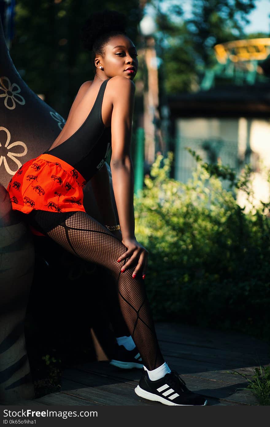 Woman Wearing Black Leotard