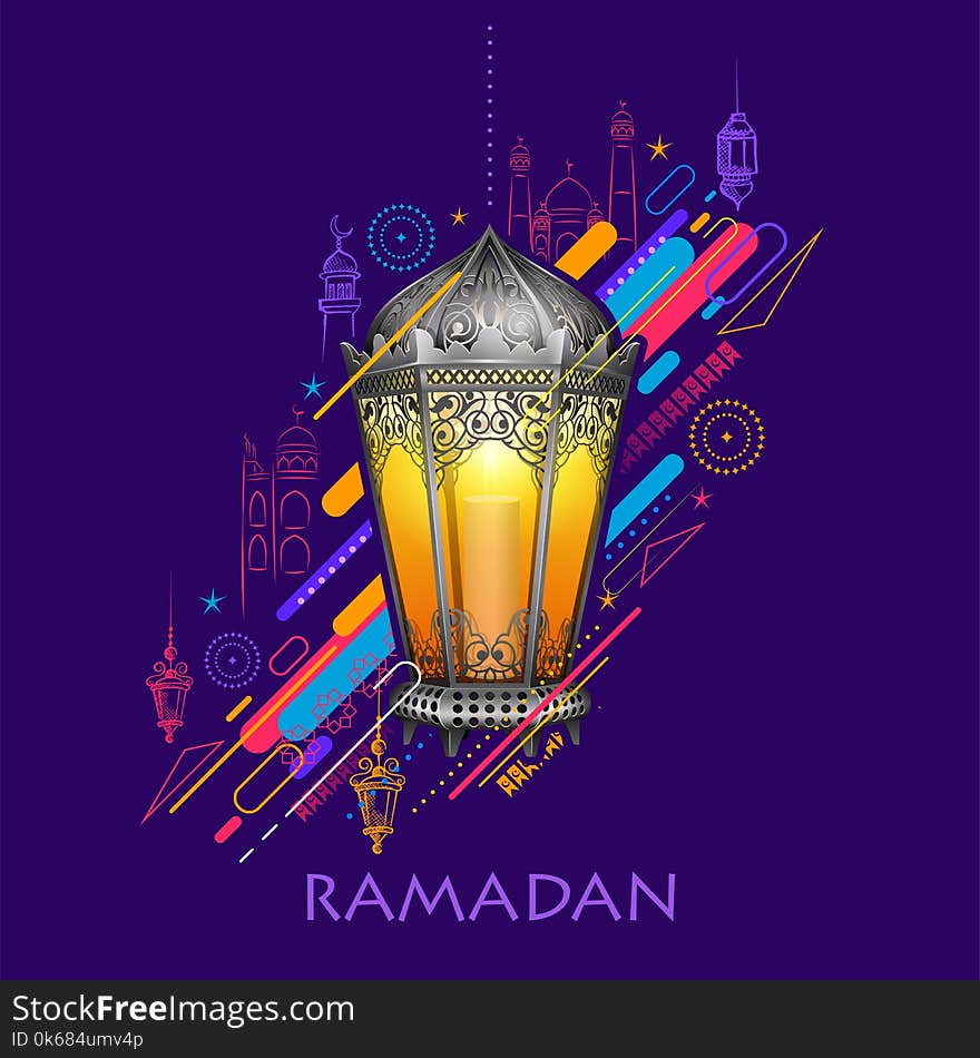 Illustration of Ramadan Kareem Generous Ramadan greetings for Islam religious festival Eid with illuminated lamp