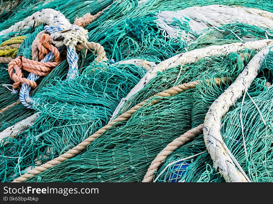 Closeup view at the fishing net on the boat