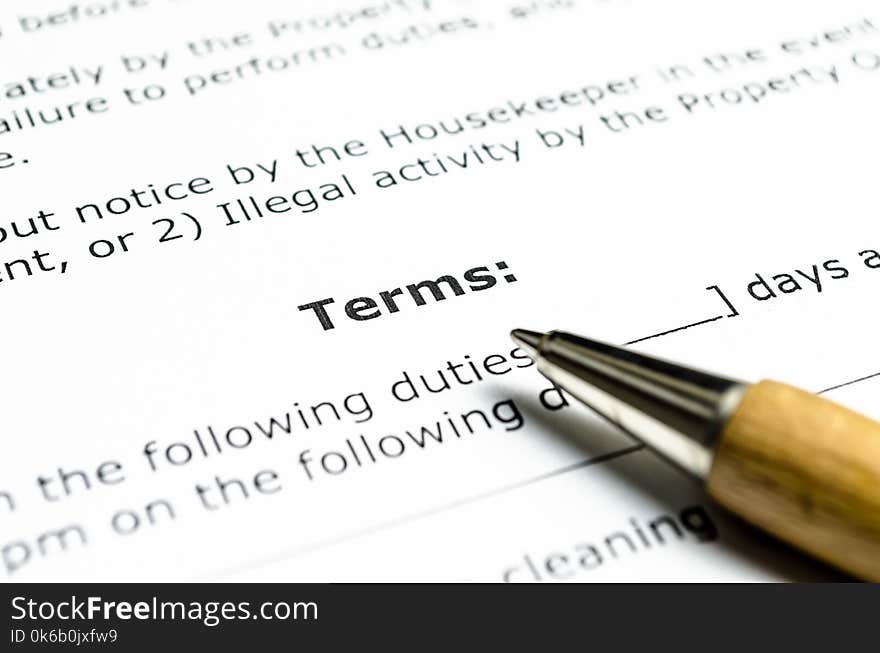 Terms Contract With Wooden Pen