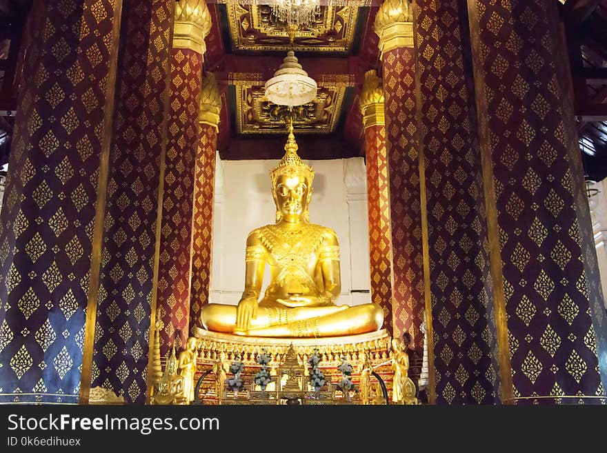 Principle Buddha image in a temple of Wat Na Phra Meru in Ayutthaya, Thailand.