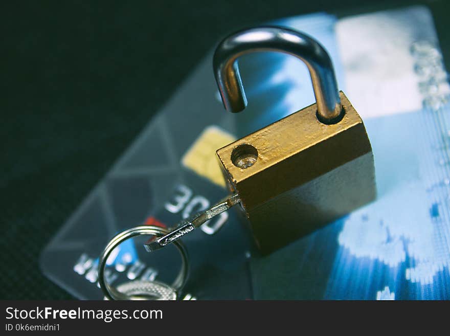 Security lock on credit cards with computer keyboard ..