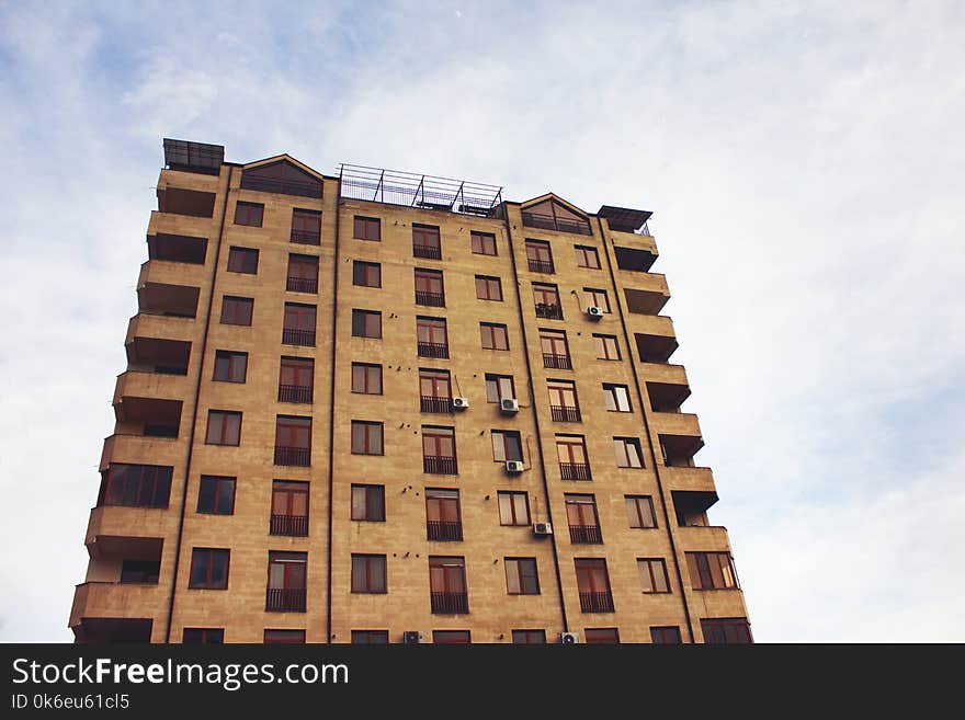 High-rise residential building, view from below