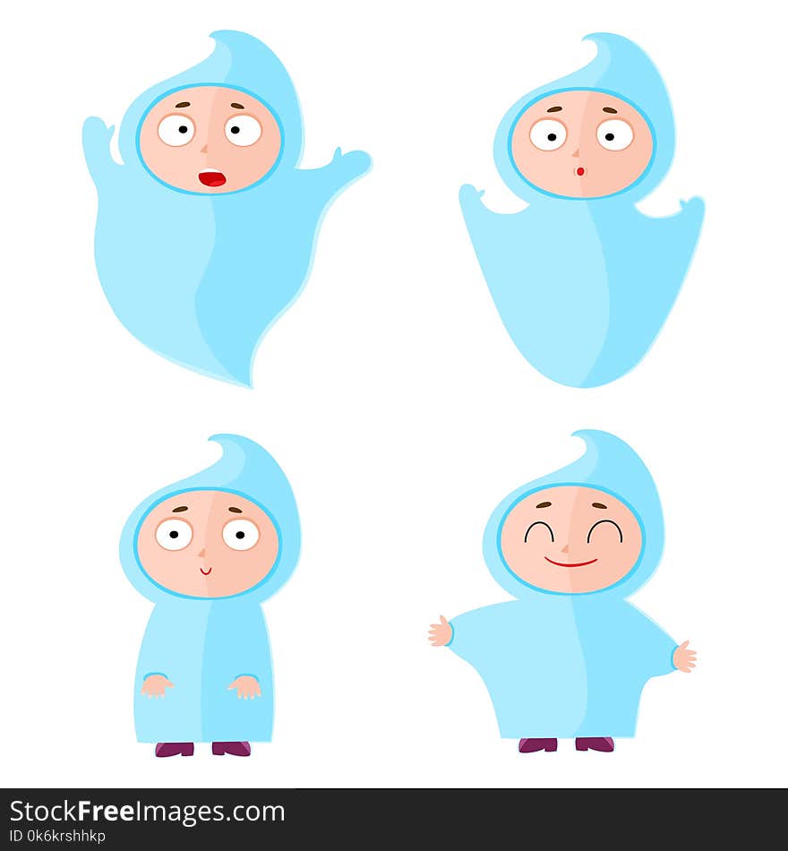 Children with halloween costumes ghost. Cheerful children figur