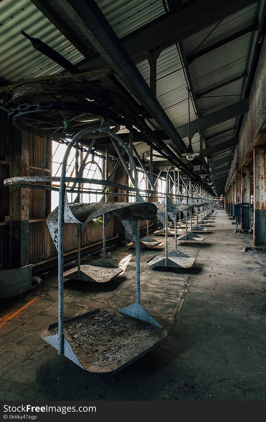 A view a conveyor that hauled dried cotton to the Nitrating House at the abandoned Indiana Army Ammunition Depot in southern Indiana. A view a conveyor that hauled dried cotton to the Nitrating House at the abandoned Indiana Army Ammunition Depot in southern Indiana.