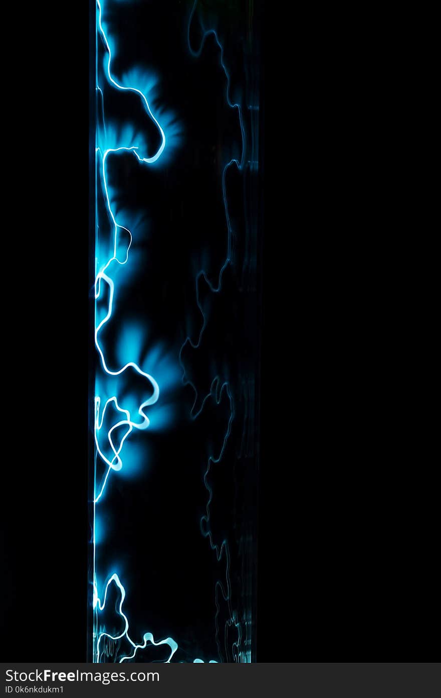 Lightning flash discharge of electricity on transparent background. Blue electrical visual effect.