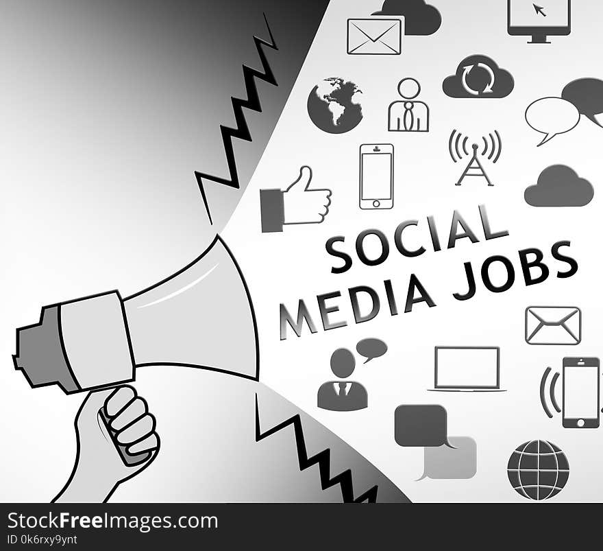 Social Media Jobs Representing Online Vacancies 3d Illustration