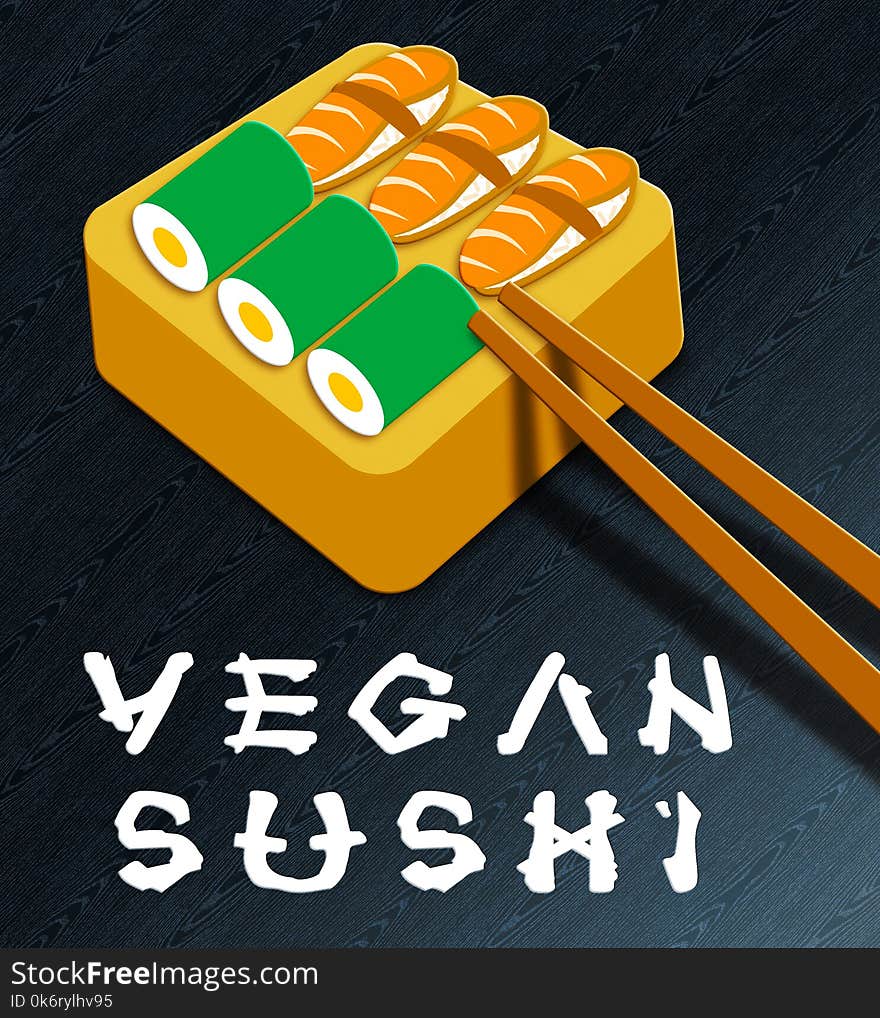 Vegan Sushi Showing Japan Cuisine 3d Illustration