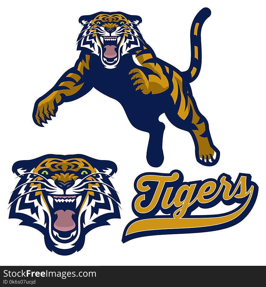 Vector of sport style mascot tiger pounching in set