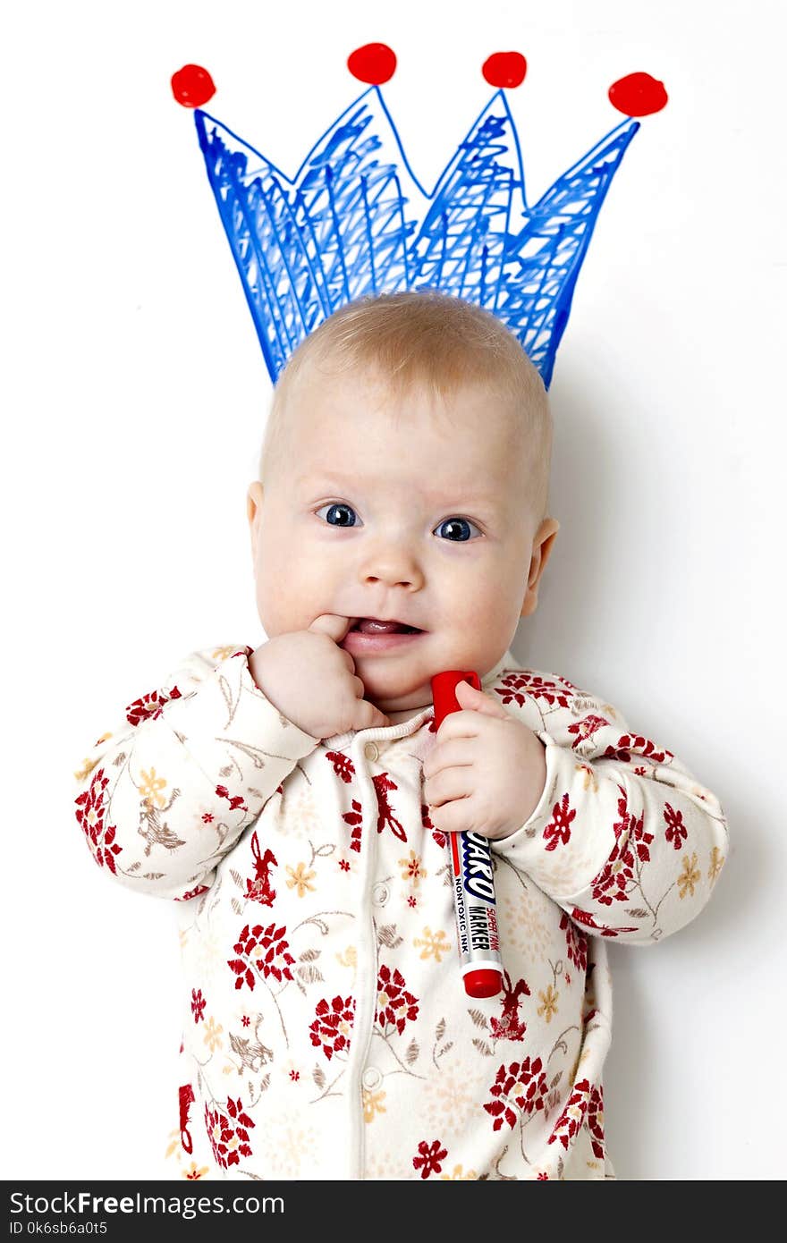 Baby in White and Red Floral Pajama